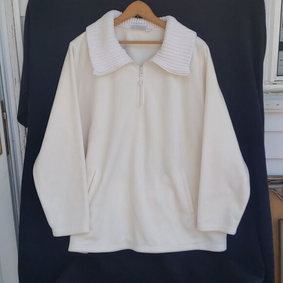 EUC Denim & Co. White Quarter Zip Fleece Pullover with Collar Sz 1X - Picture 1 of 5